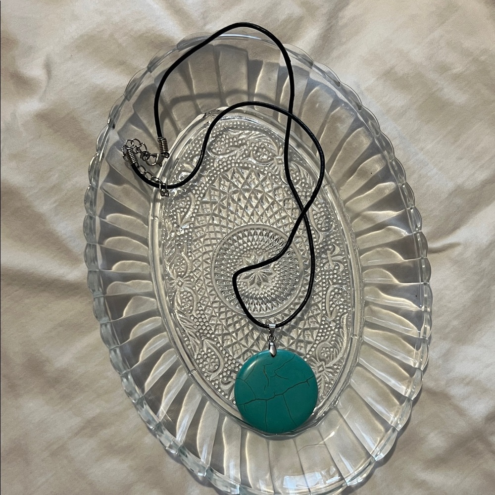 Turquoise Pendant Necklace with Black Cord